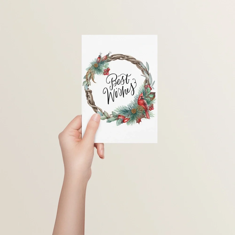 Wall Art Watercolor Christmas Wreath Illustration Print Poster Card Unframed - Picture 4 of 6